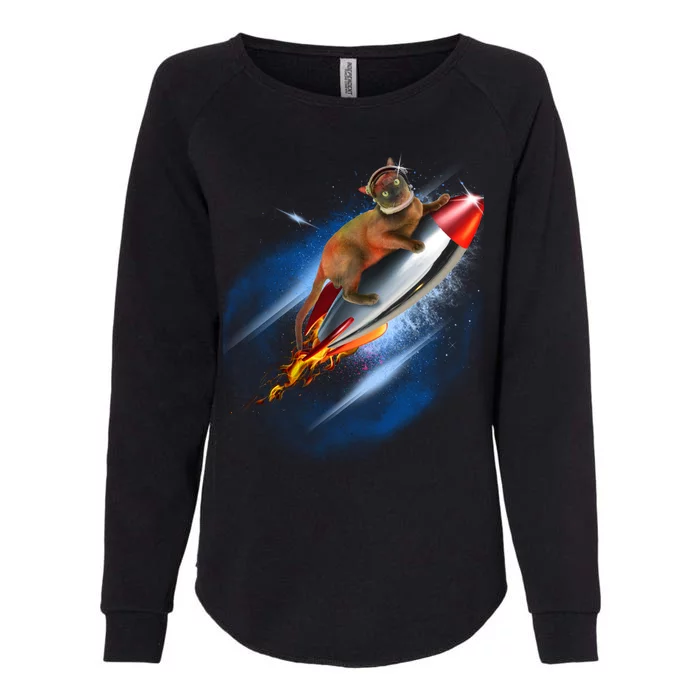 Funny Astronaut Cat Blasting Off In Space Womens California Wash Sweatshirt