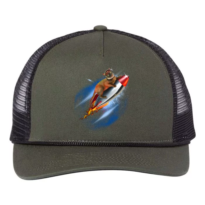 Funny Astronaut Cat Blasting Off In Space Retro Rope Trucker Hat Cap