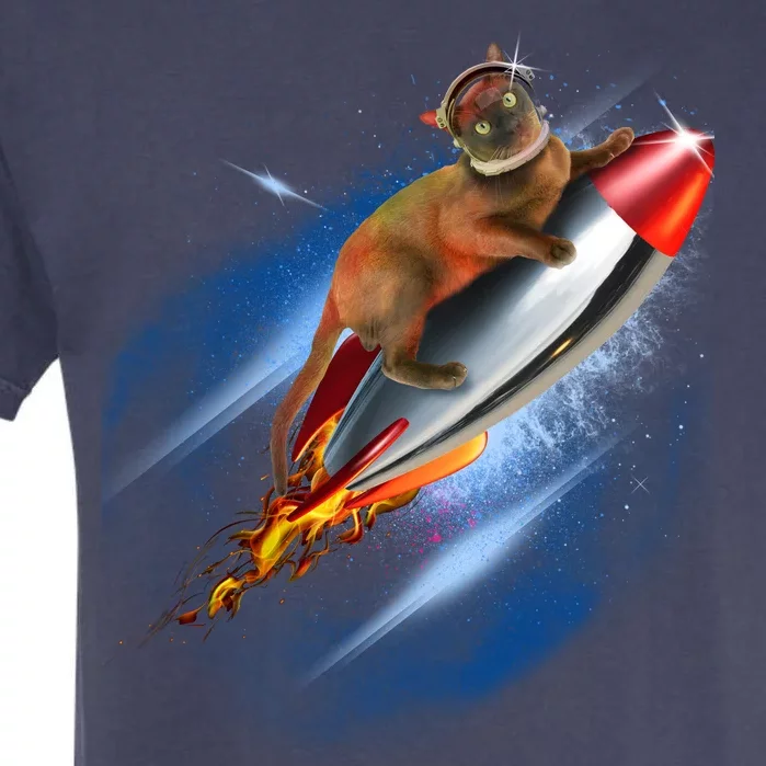 Funny Astronaut Cat Blasting Off In Space Garment-Dyed Heavyweight T-Shirt