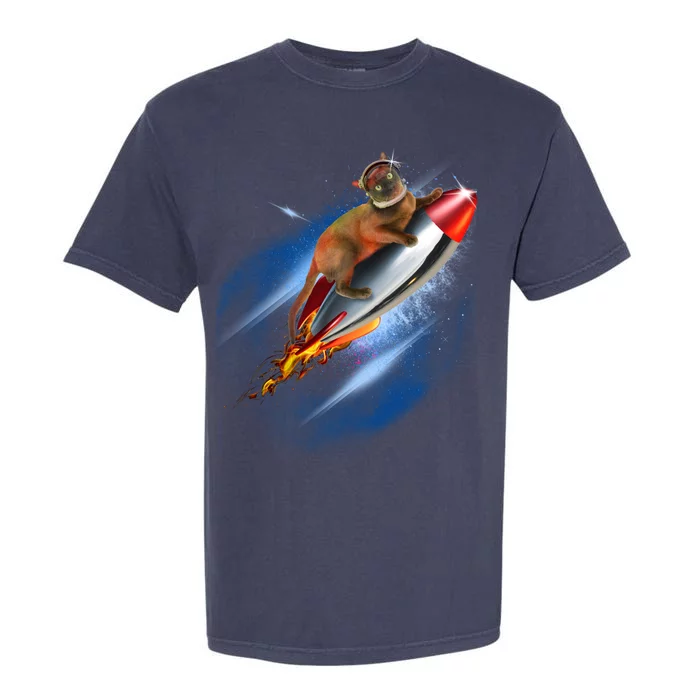 Funny Astronaut Cat Blasting Off In Space Garment-Dyed Heavyweight T-Shirt