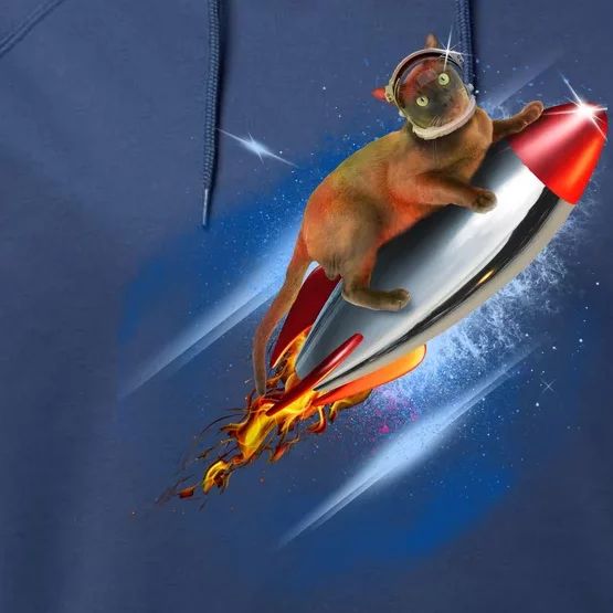 Funny Astronaut Cat Blasting Off In Space Performance Fleece Hoodie