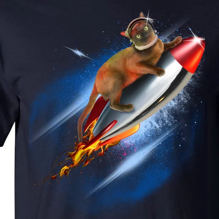 Funny Astronaut Cat Blasting Off In Space Tall T-Shirt