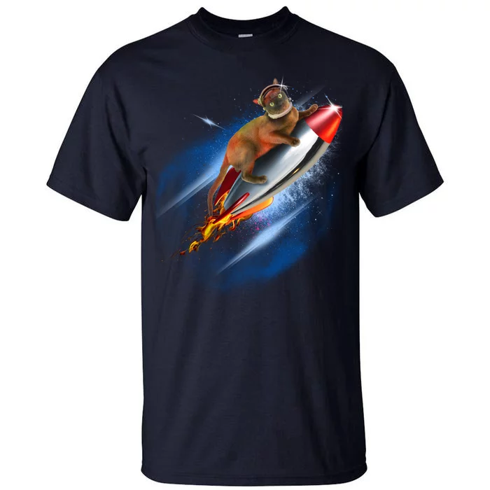 Funny Astronaut Cat Blasting Off In Space Tall T-Shirt