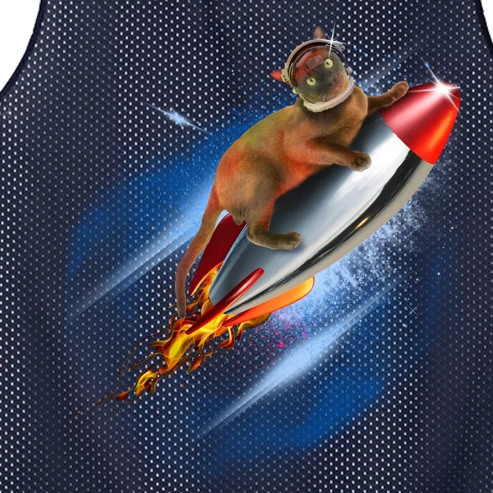 Funny Astronaut Cat Blasting Off In Space Mesh Reversible Basketball Jersey Tank