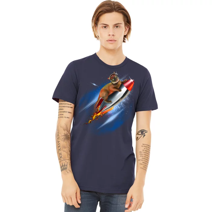 Funny Astronaut Cat Blasting Off In Space Premium T-Shirt