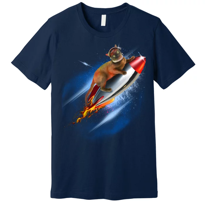 Funny Astronaut Cat Blasting Off In Space Premium T-Shirt