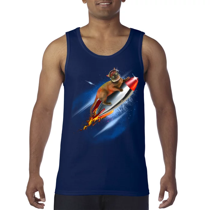 Funny Astronaut Cat Blasting Off In Space Tank Top