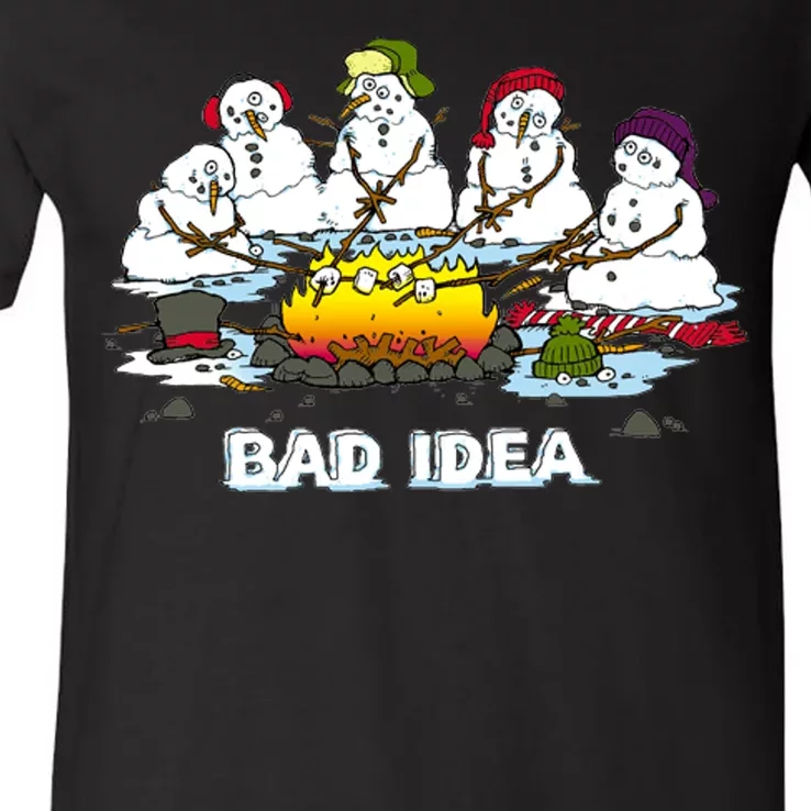 Funny Bad Idea - Snowman Melting Christmas V-Neck T-Shirt