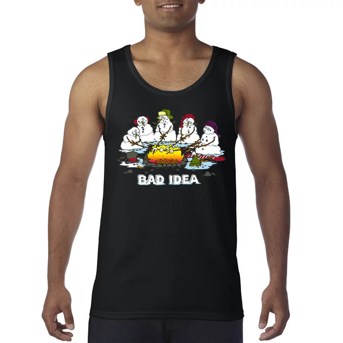 Funny Bad Idea - Snowman Melting Christmas Tank Top