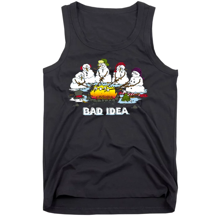 Funny Bad Idea - Snowman Melting Christmas Tank Top