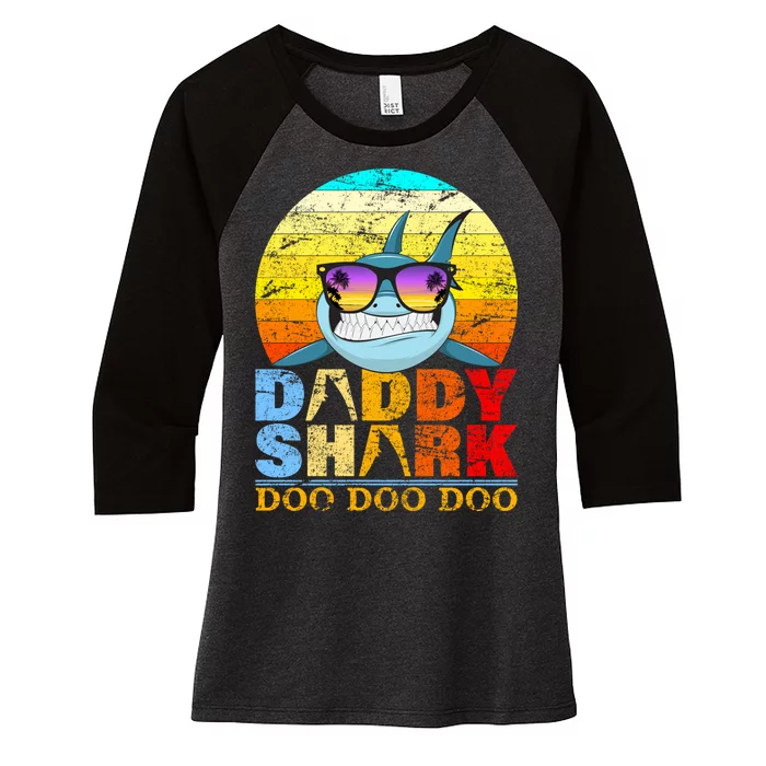 Funny Beach Daddy Shark Doo Women's Tri-Blend 3/4-Sleeve Raglan Shirt