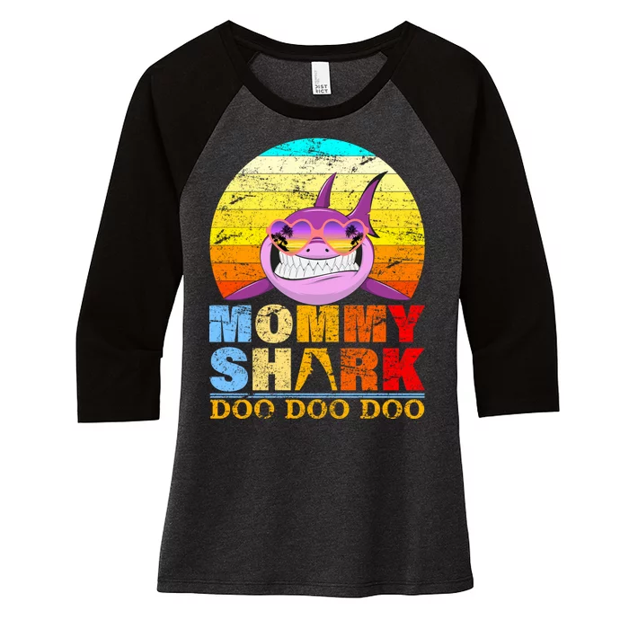 Funny Beach Mommy Shark Doo Women's Tri-Blend 3/4-Sleeve Raglan Shirt