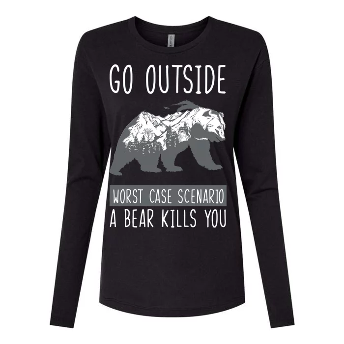 Funny Bear Camping Womens Cotton Relaxed Long Sleeve T-Shirt