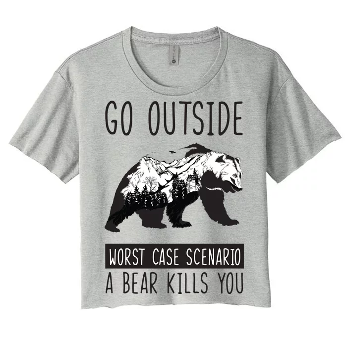 Funny Bear Camping Women's Crop Top Tee