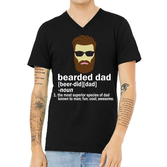 Funny Bearded Dad Definition V-Neck T-Shirt