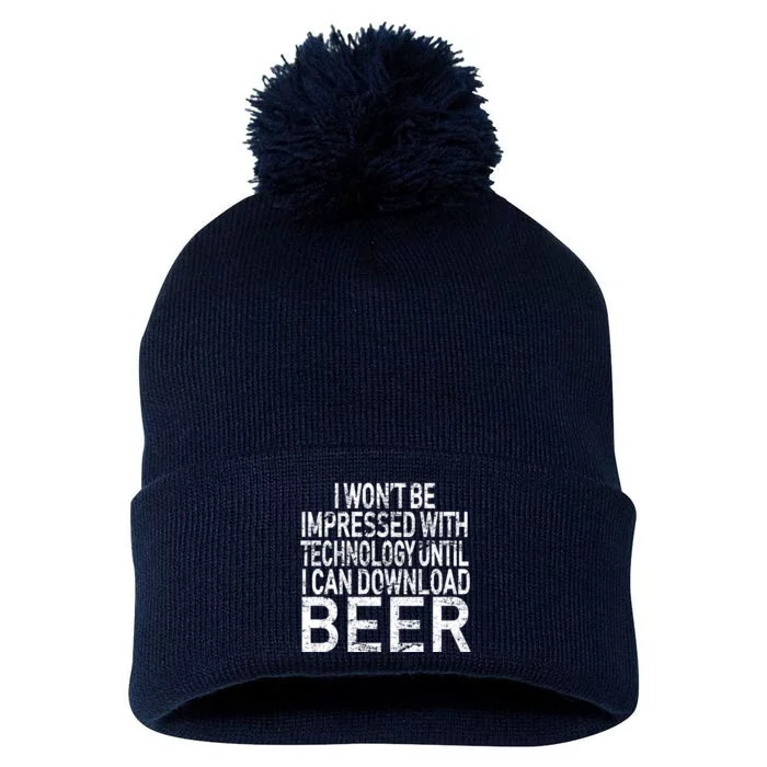 Funny Beer Drinker Pom Pom 12in Knit Beanie