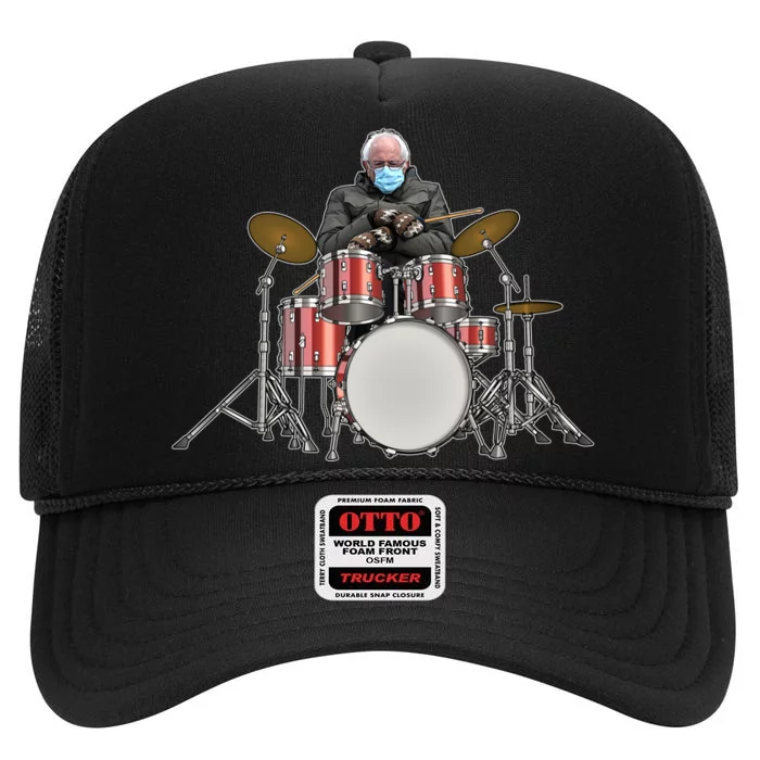 Funny Bernie Sanders Mittens Meme Drummer High Crown Mesh Trucker Hat