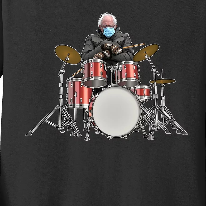 Funny Bernie Sanders Mittens Meme Drummer Kids Long Sleeve Shirt