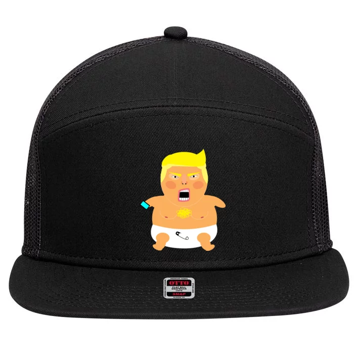 Funny Big Baby Trump 7 Panel Mesh Trucker Snapback Hat