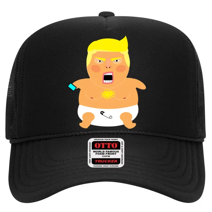 Funny Big Baby Trump High Crown Mesh Trucker Hat