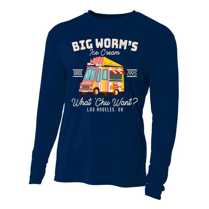 Funny Big Worm's Ice Cream What 'Chu Want Since 1995 Cooling Performance Long Sleeve Crew