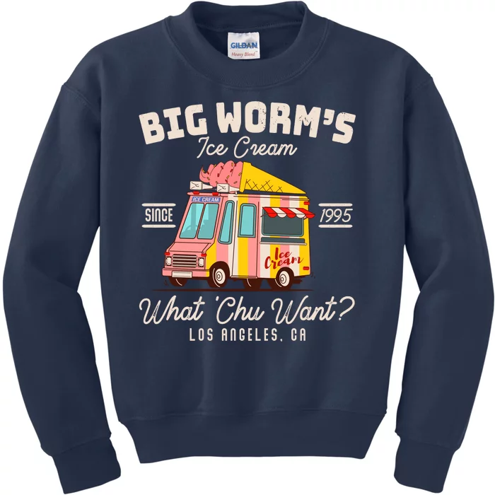 Funny Big Worm's Ice Cream What 'Chu Want Since 1995 Kids Sweatshirt