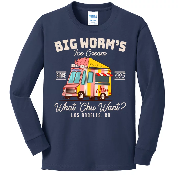 Funny Big Worm's Ice Cream What 'Chu Want Since 1995 Kids Long Sleeve Shirt