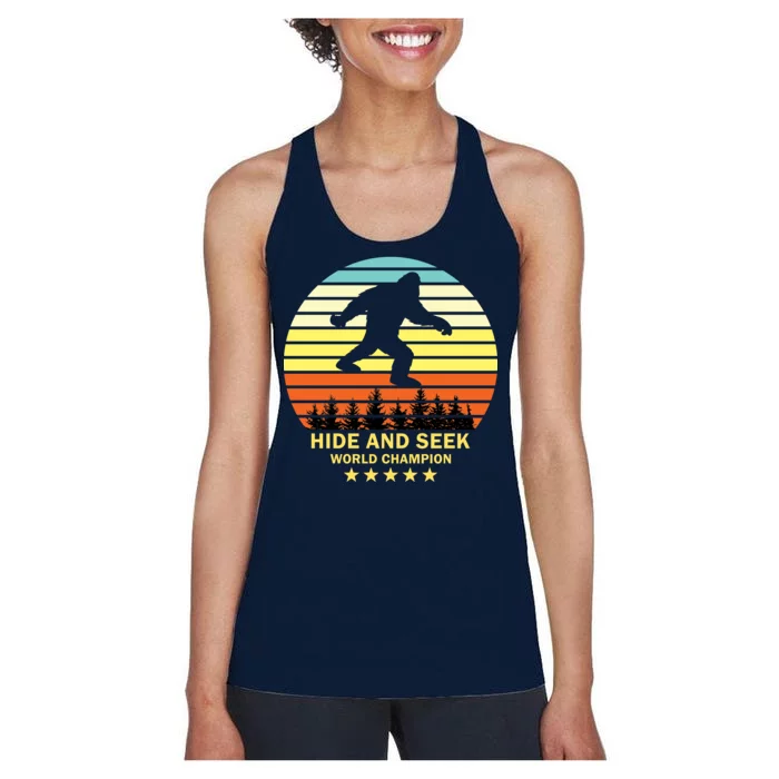 Funny Bigfoot Hide And Seek World Champion Women's Racerback Tank