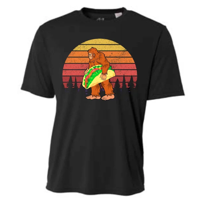 Funny Bigfoot Holding A Taco Cooling Performance Crew T-Shirt