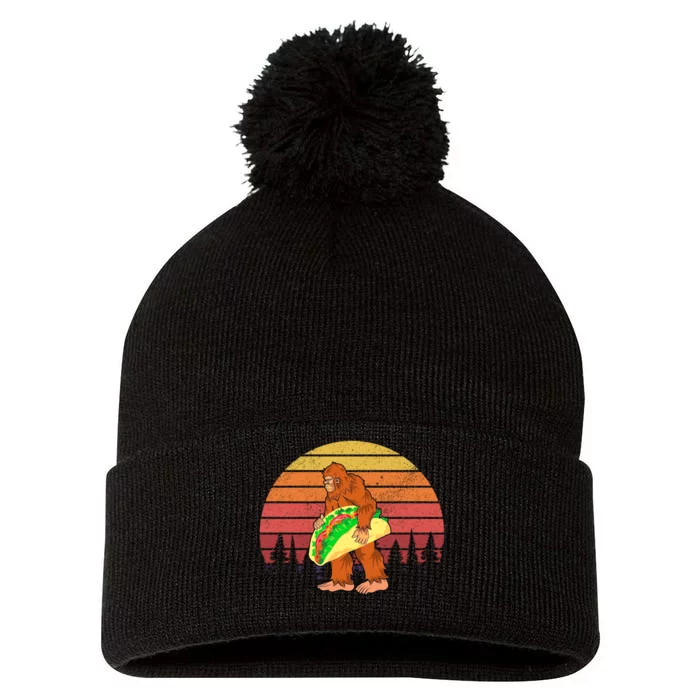 Funny Bigfoot Holding A Taco Pom Pom 12in Knit Beanie