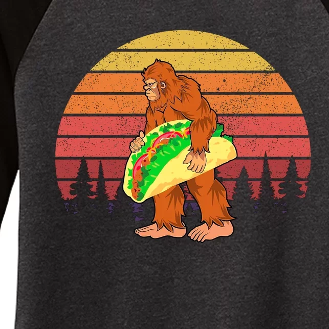 Funny Bigfoot Holding A Taco Women's Tri-Blend 3/4-Sleeve Raglan Shirt