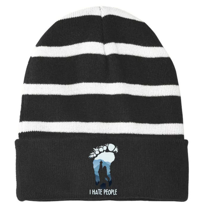 Funny Bigfoot I Hate People Striped Beanie with Solid Band