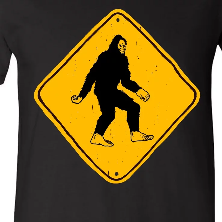 Funny Bigfoot Road Sign V-Neck T-Shirt