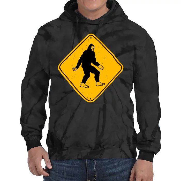 Funny Bigfoot Road Sign Tie Dye Hoodie