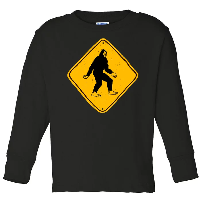 Funny Bigfoot Road Sign Toddler Long Sleeve Shirt