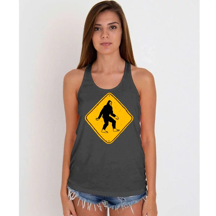 Funny Bigfoot Road Sign Women's Knotted Racerback Tank