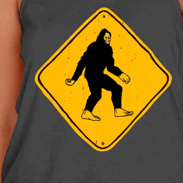 Funny Bigfoot Road Sign Women's Knotted Racerback Tank