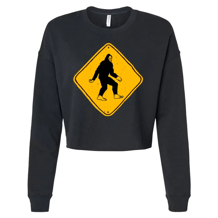 Funny Bigfoot Road Sign Cropped Pullover Crew