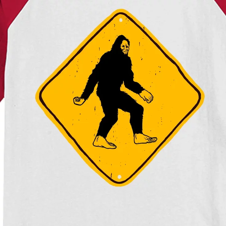 Funny Bigfoot Road Sign Kids Colorblock Raglan Jersey