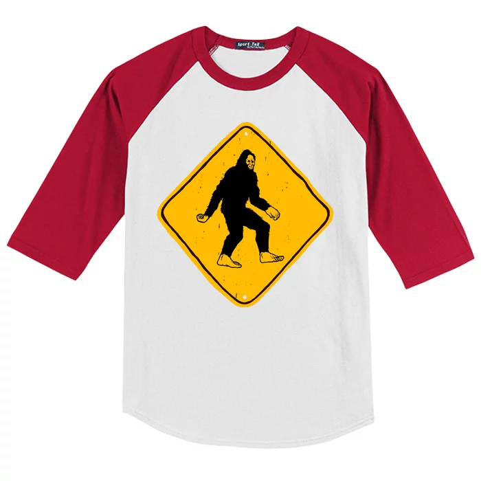 Funny Bigfoot Road Sign Kids Colorblock Raglan Jersey