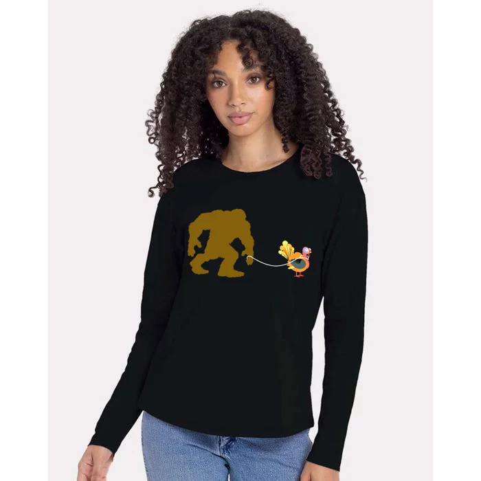 Funny Bigfoot Thanksgiving Turkey Womens Cotton Relaxed Long Sleeve T-Shirt