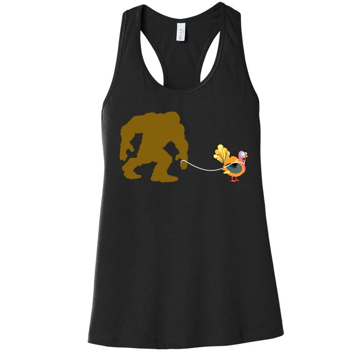 Funny Bigfoot Thanksgiving Turkey Women's Racerback Tank