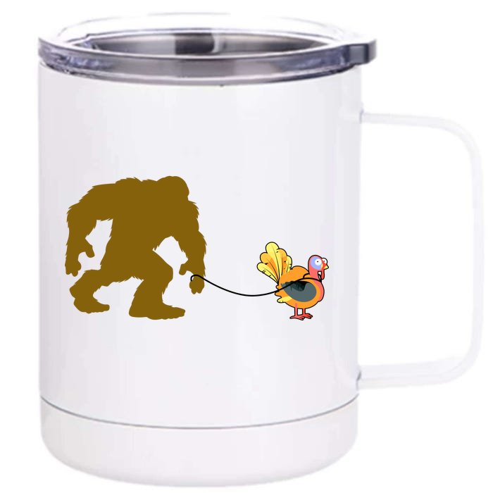 Funny Bigfoot Thanksgiving Turkey Front & Back 12oz Stainless Steel Tumbler Cup