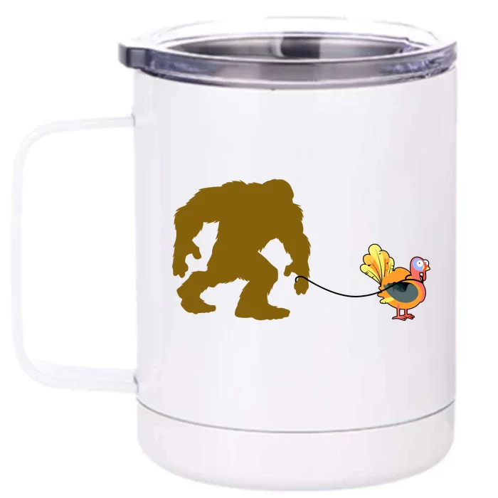 Funny Bigfoot Thanksgiving Turkey Front & Back 12oz Stainless Steel Tumbler Cup