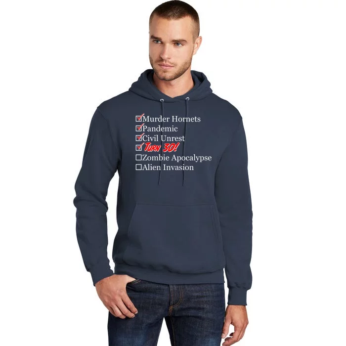 Funny Birthday In Quarantine Checklist 30th Birthday Tall Hoodie