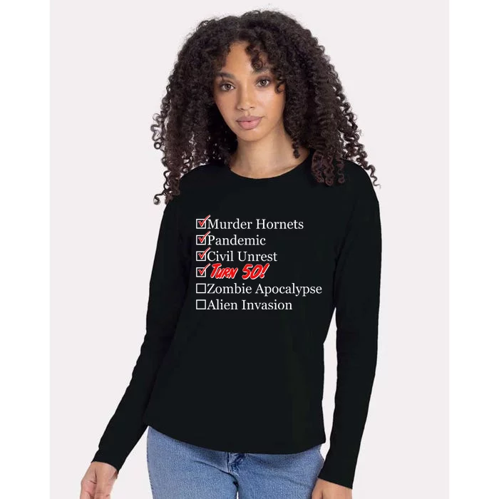 Funny Birthday In Quarantine Checklist 50th Birthday Womens Cotton Relaxed Long Sleeve T-Shirt