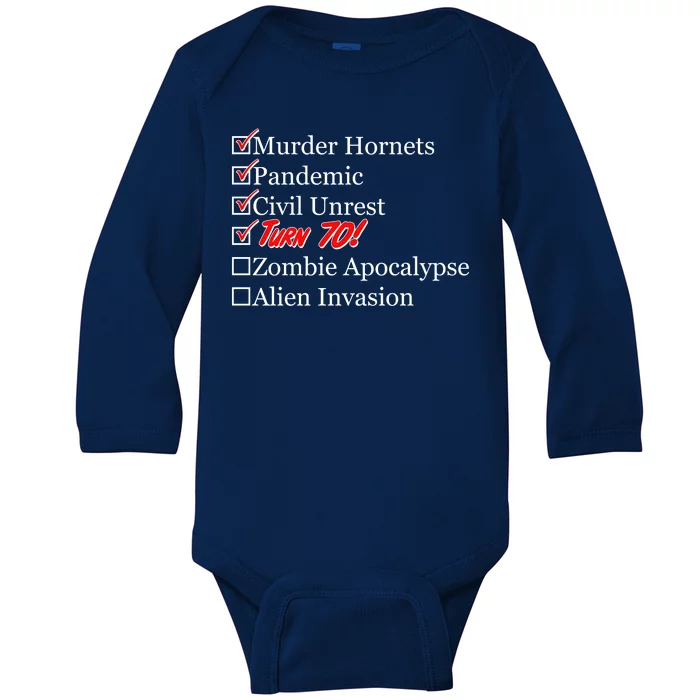 Funny Birthday In Quarantine Checklist 70th Birthday Baby Long Sleeve Bodysuit