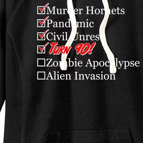 Funny Birthday In Quarantine Checklist 90th Birthday Women's Fleece Hoodie