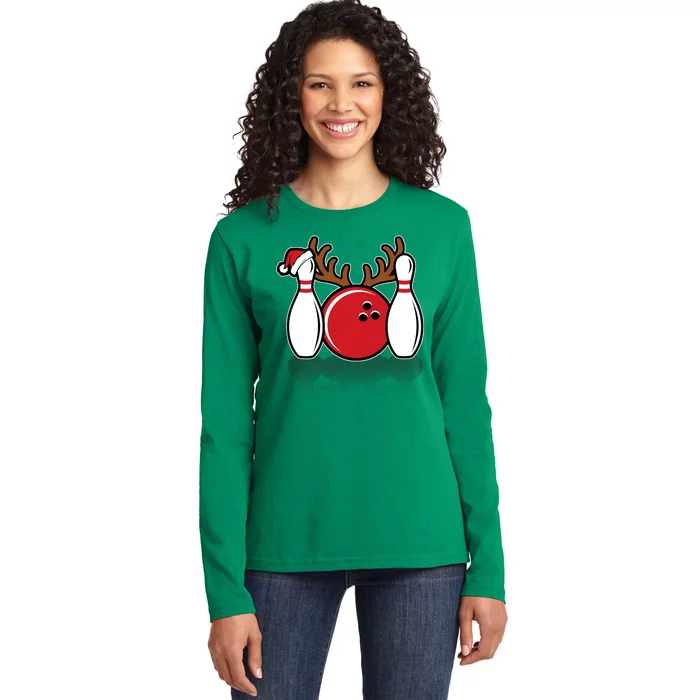 Funny Bowling Christmas Ladies Long Sleeve Shirt