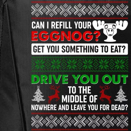 Funny Can I Refill Your Eggnog? Ugly Christmas Sweater City Backpack